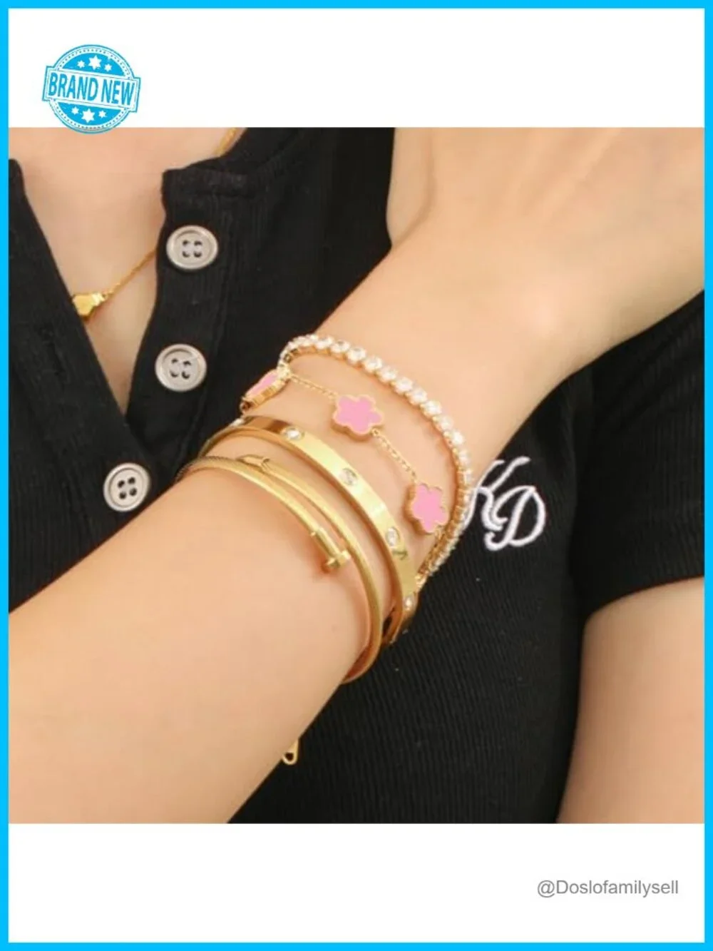 Gold Plated Stackable Floral Bracelets Set - 4 Piece Link Bracelet